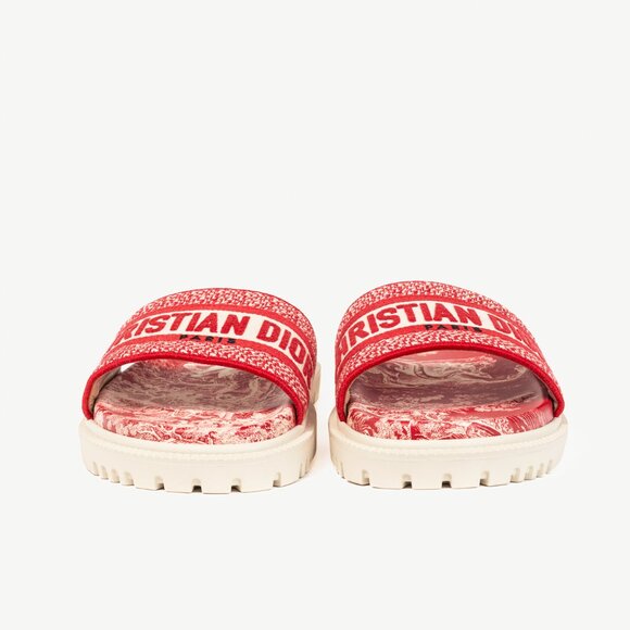 Christian Dior Dway Red Toile du Jouy Flowers Embroidered Slides - Picture 3 of 11